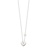 Sterling Silver Polished Heart and Glass Pearl 16 inch Necklace